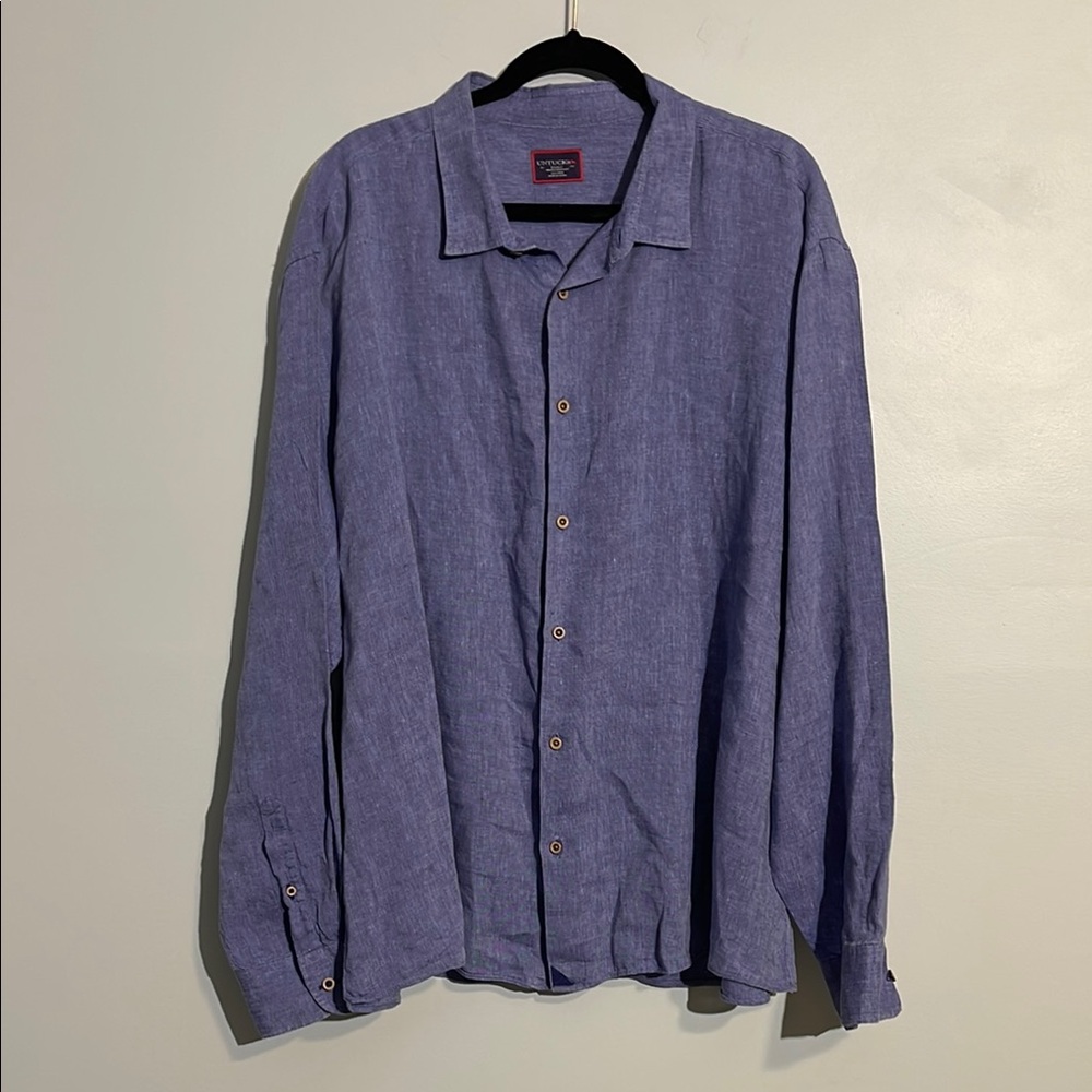 UNTUCKit Ravines 100% Linen Blue Button Down Shirt Men’s XXXLC Wrinkle Resistant